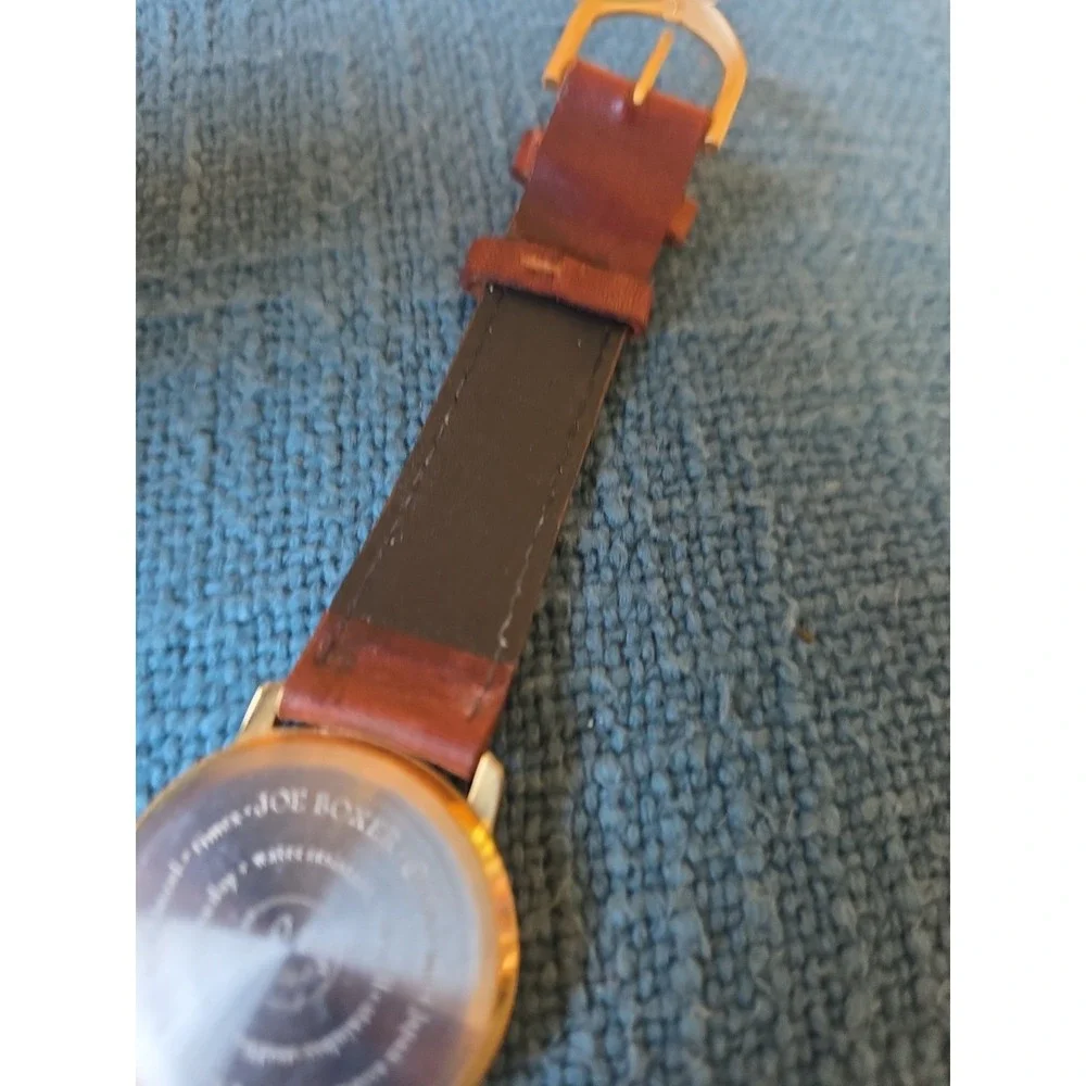 Joe Boxer Watch Brown Leather Band Gold Trim Face Good Bad Ugly Vintage
